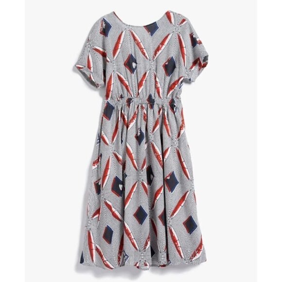 Re:named Black/Red Abstract print Backless Short Sleeve A-Line Sundress - Picture 1 of 7